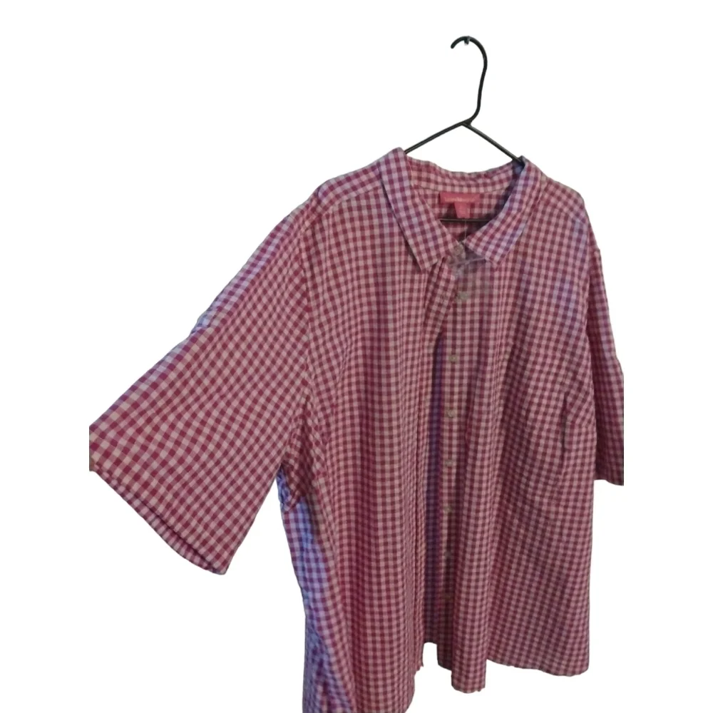 Gingham Red White Button Up Woman Within Button Up Elbow Slvs. Country Casual 4X - Picture 5 of 8